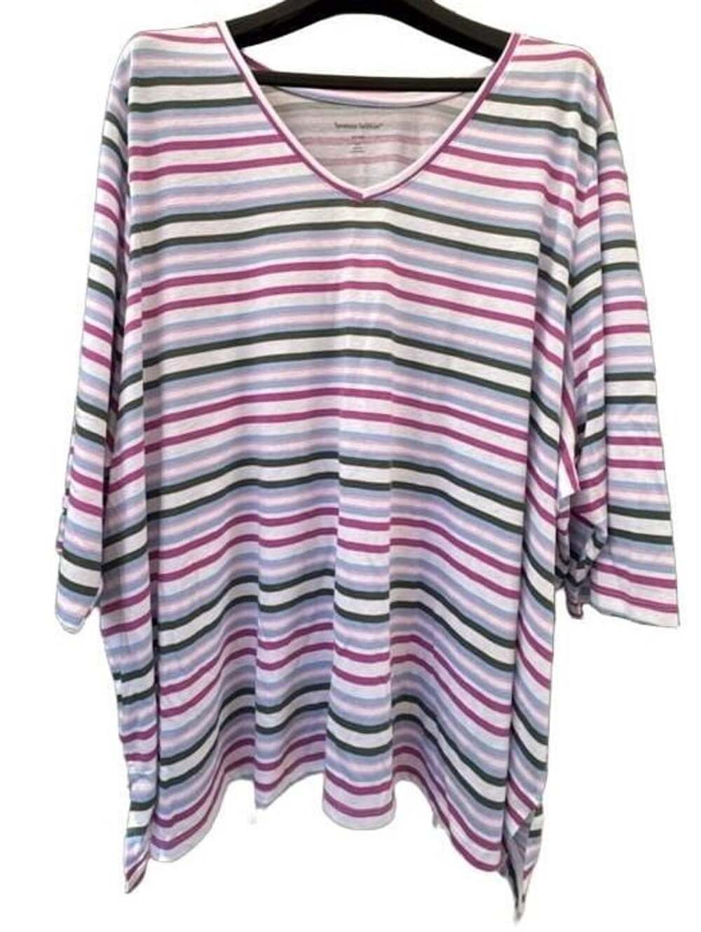 Woman Within Women’s 6X 42/44 Striped V-Neck Tunic Top 3/4 Sleeve Cotton